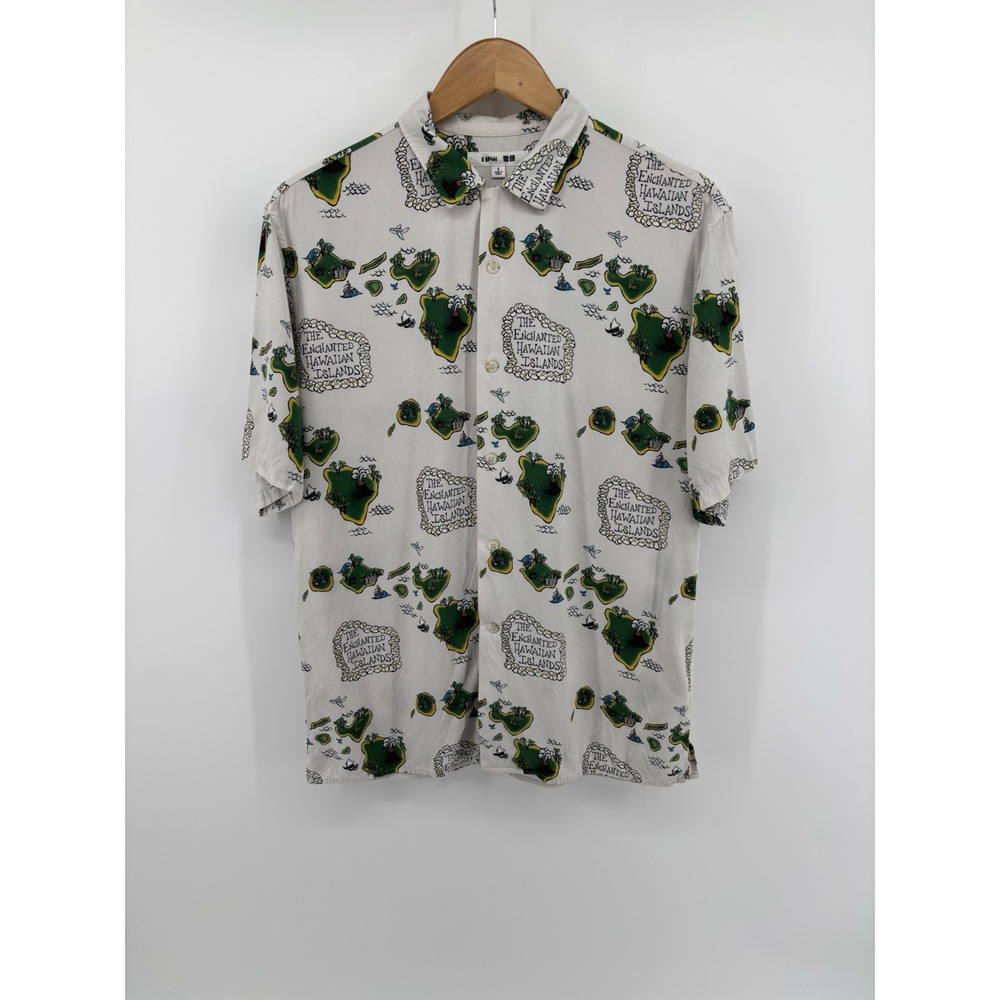 Uniqlo x Heather Brown Button Up Hawaiian Shirt Men's Sz S Palm Tree